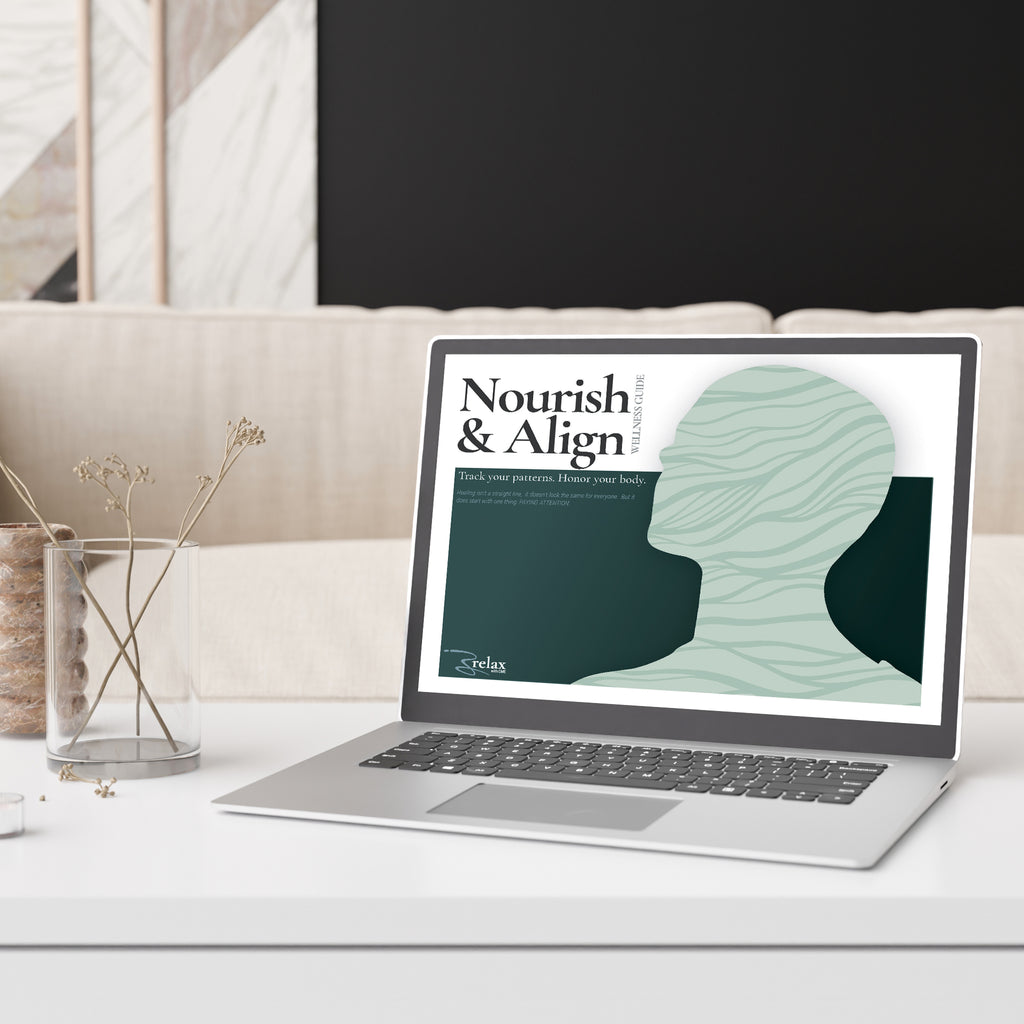 Nourish and Align Wellness Guide shown on laptop — printable symptom and food tracker for chronic illness and unexplained health symptoms