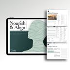 Nourish and Align Wellness Guide multi-page layout — daily wellness tracker for finding food triggers and tracking how you feel
