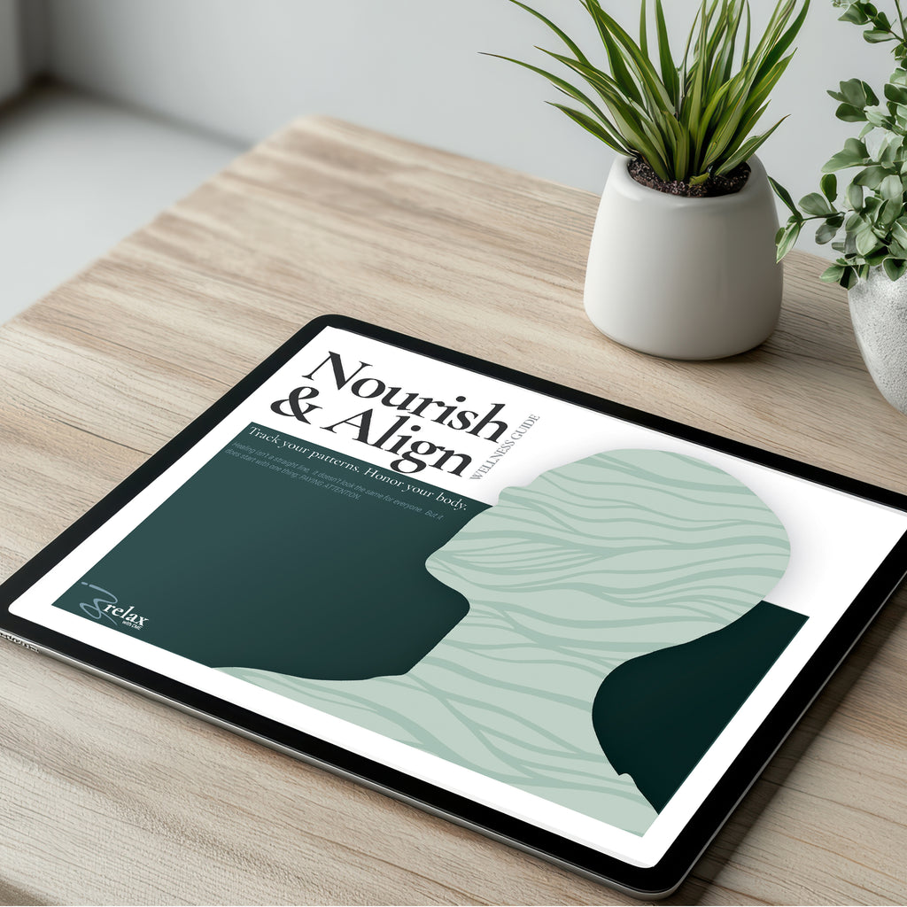 Nourish and Align Wellness Guide digital download — food and symptom journal printable for tracking energy, fatigue, and food triggers