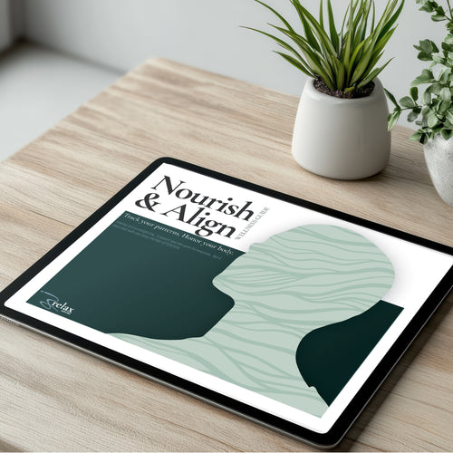 Nourish and Align Wellness Guide digital download — food and symptom journal printable for tracking energy, fatigue, and food triggers