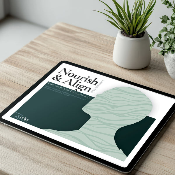 Nourish and Align Wellness Guide digital download — food and symptom journal printable for tracking energy, fatigue, and food triggers